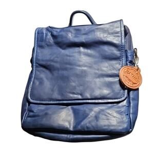 Handbag Navy Soft Genuine Cowhide Leather Crossbody Shoulder 9.5"x8"x2"  VTG